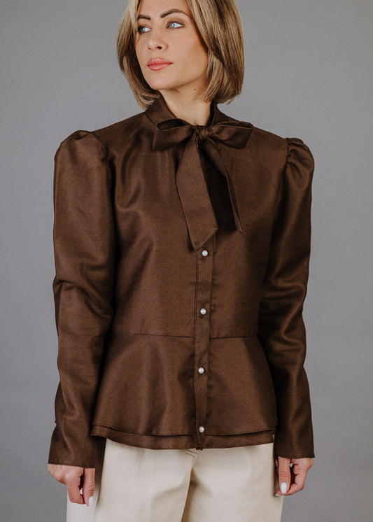 Lenkeverék ing barna színben