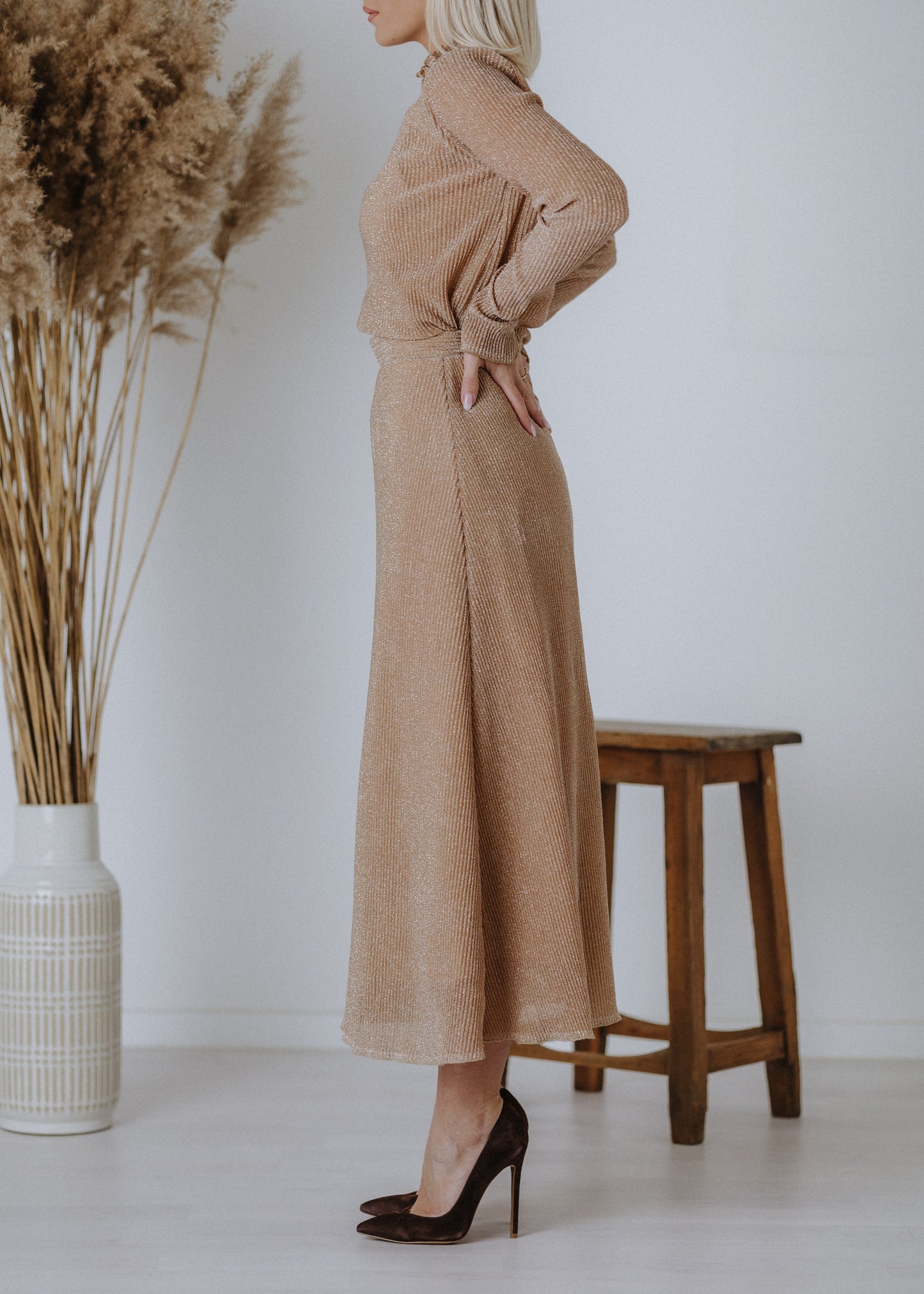 'A' vonalú szoknya lurex anyagból