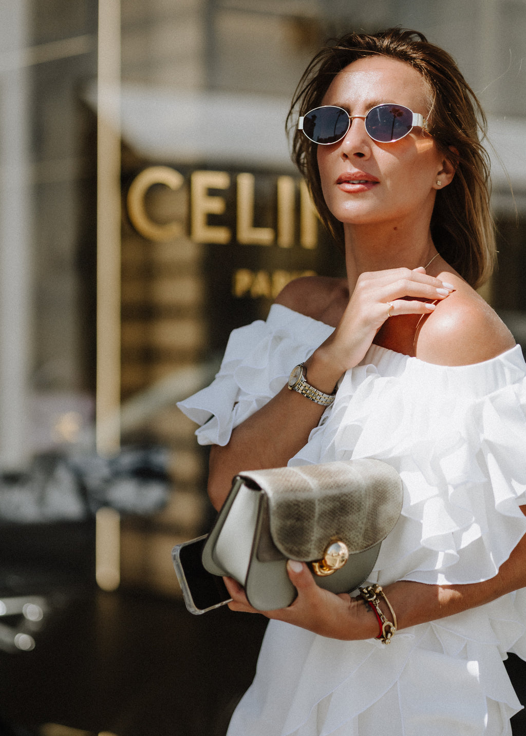 Curly ruffled muslin top