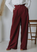Limited edition striped fabric trousers in dark burgundy