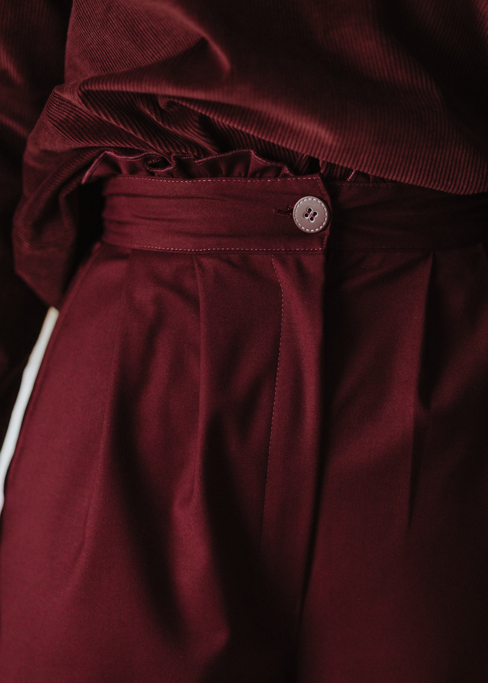 Burgundy ruffled culottes