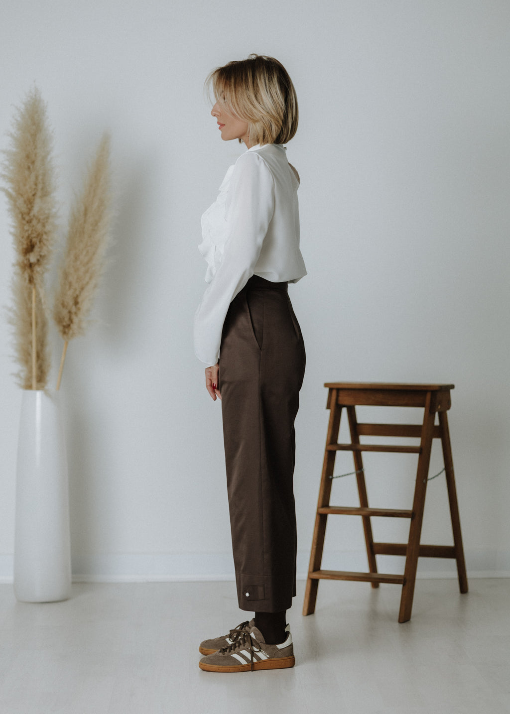 Chocolate brown ruffled culottes