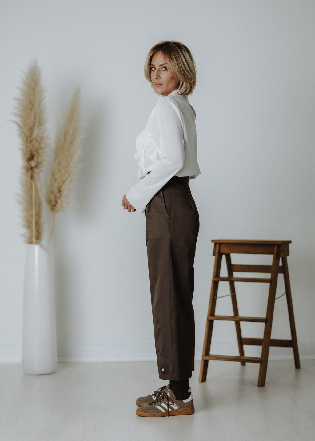 Chocolate brown ruffled culottes