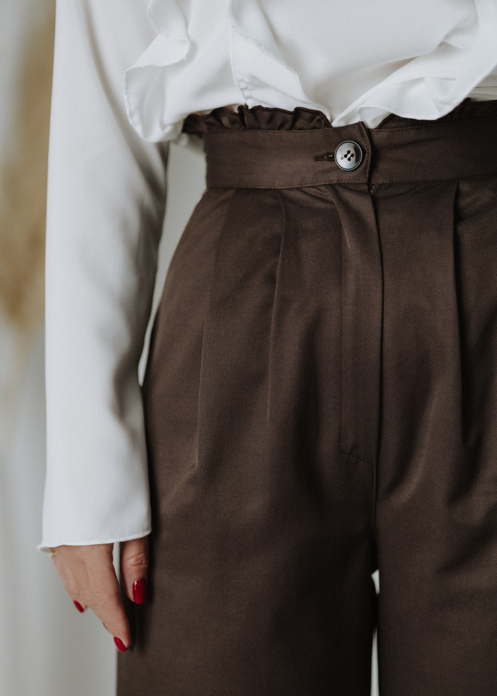 Chocolate brown ruffled culottes