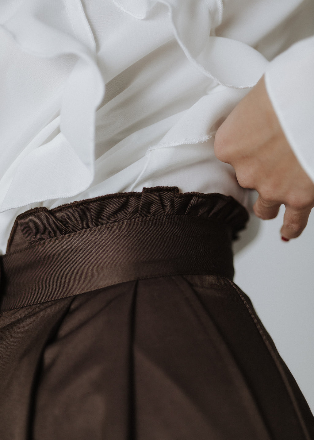 Chocolate brown ruffled culottes