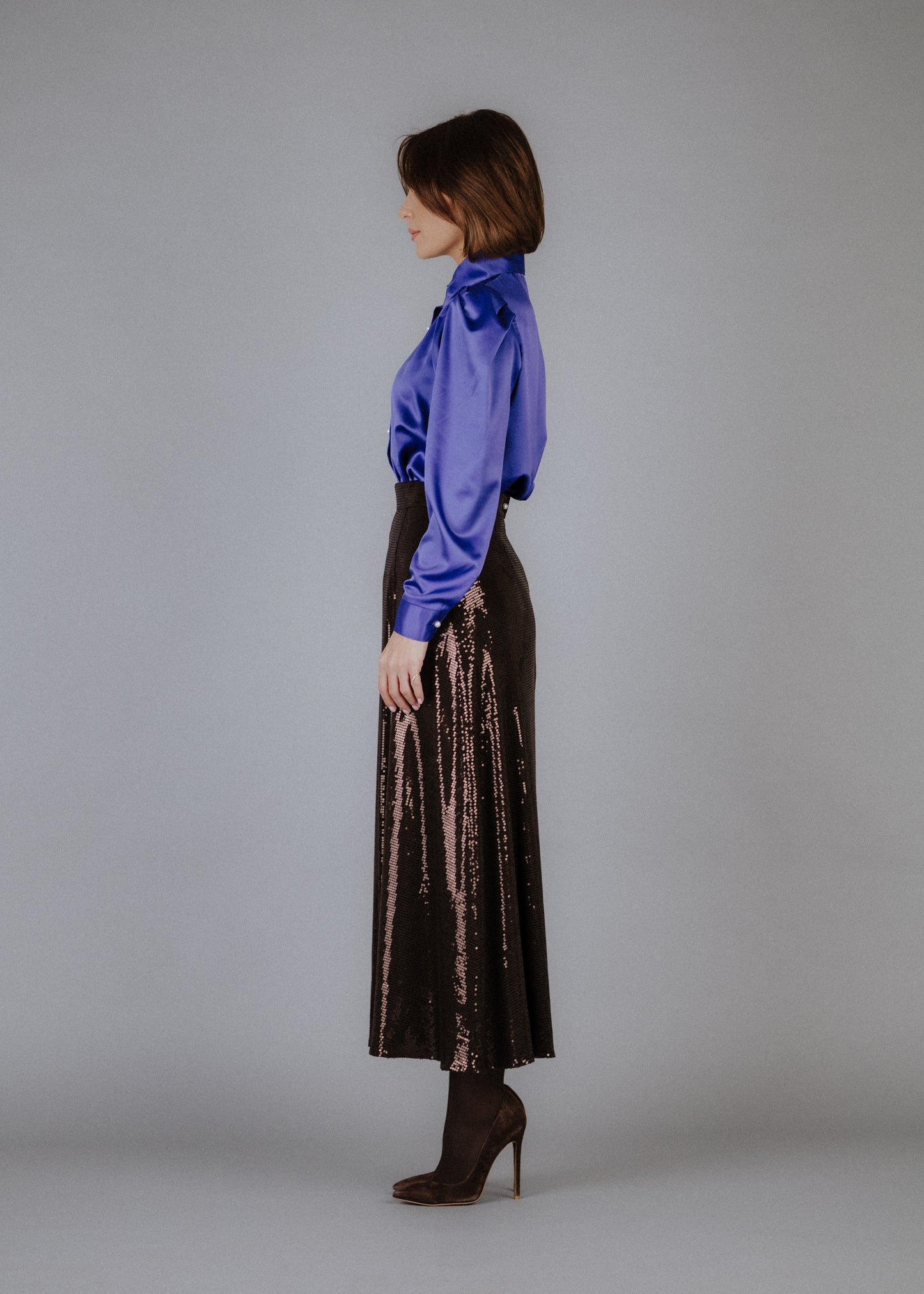 Sequin skirt in dark brown