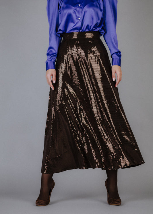 Flitteres szoknya sötétbarna színben