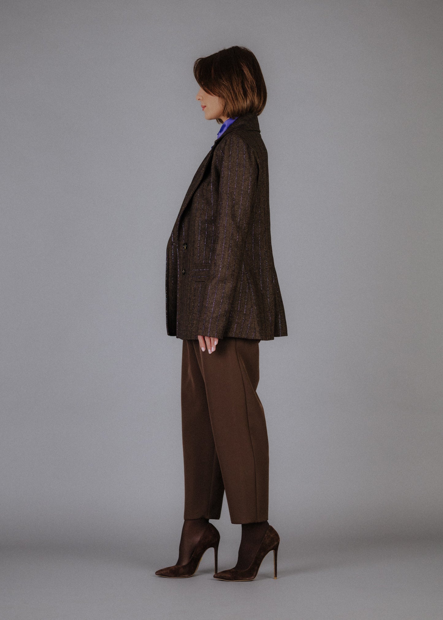 Limitált gyapjúkeverék zakó lila fémszálakkal