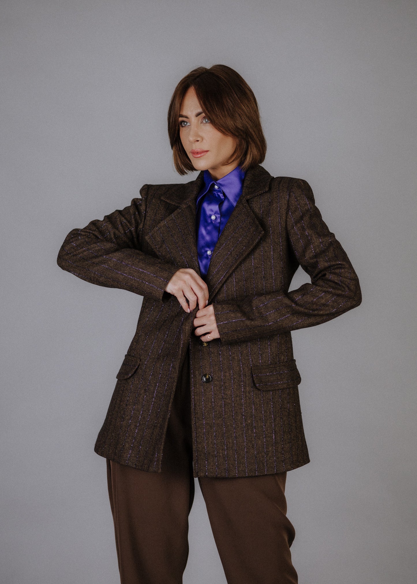 Limitált gyapjúkeverék zakó lila fémszálakkal