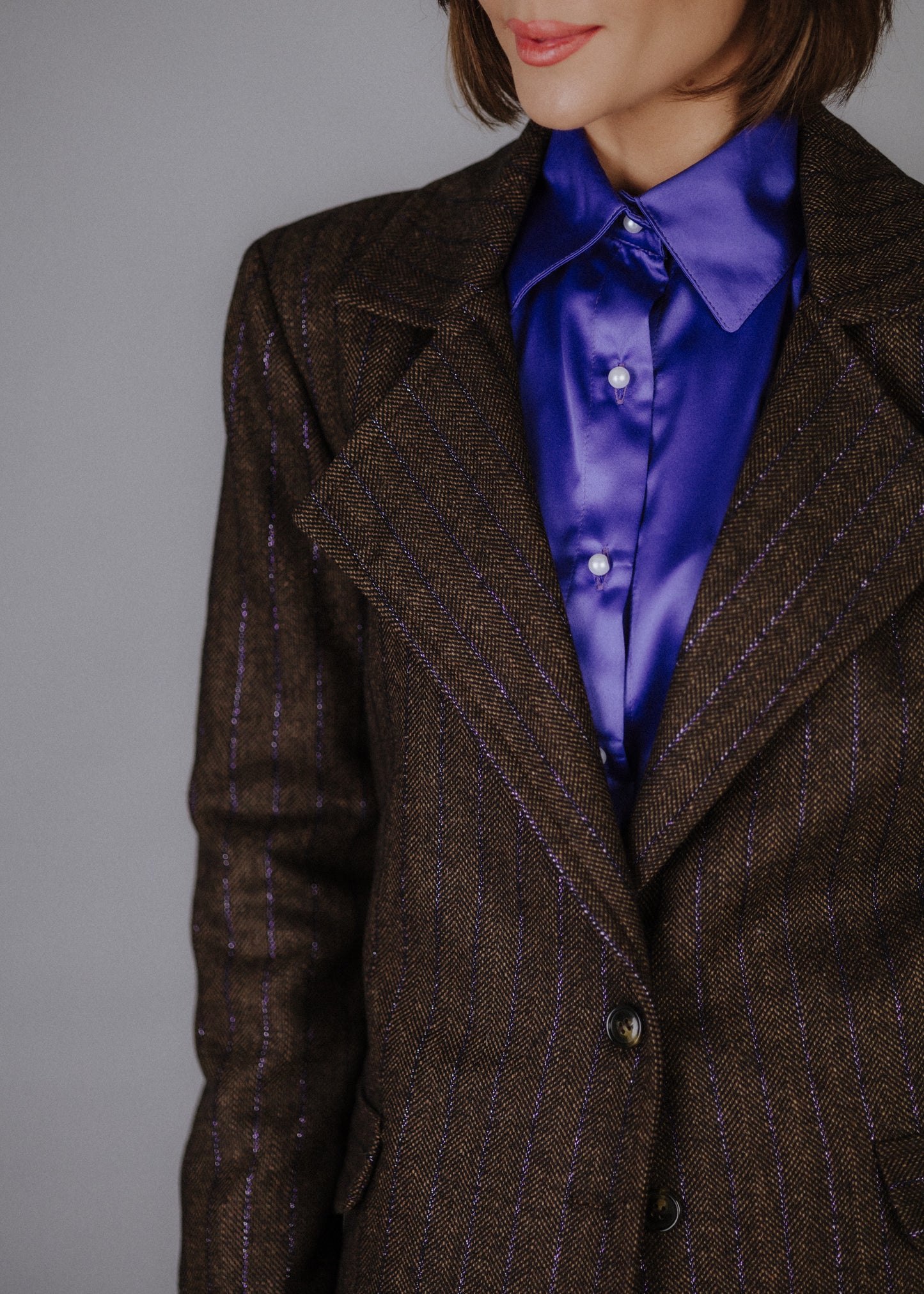 Limitált gyapjúkeverék zakó lila fémszálakkal