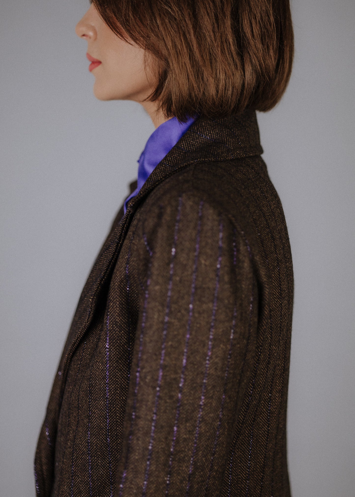 Limitált gyapjúkeverék zakó lila fémszálakkal