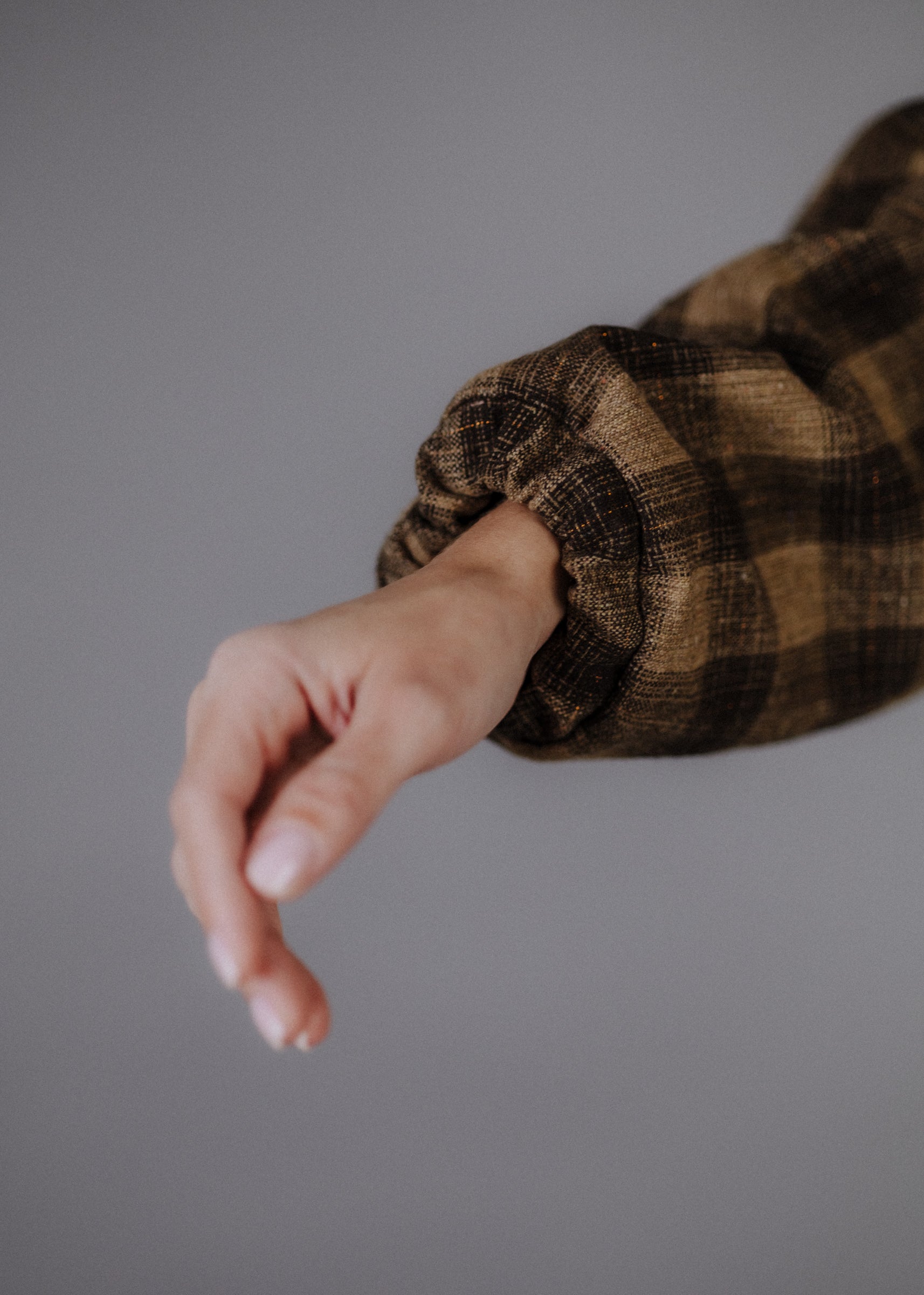 Wool blend bomber jacket with dark brown check pattern