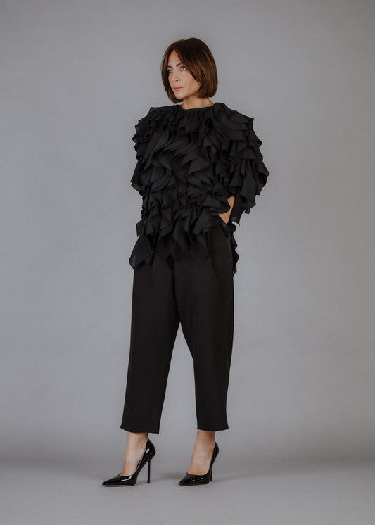 Lokni fodros muszlin felső fekete színben