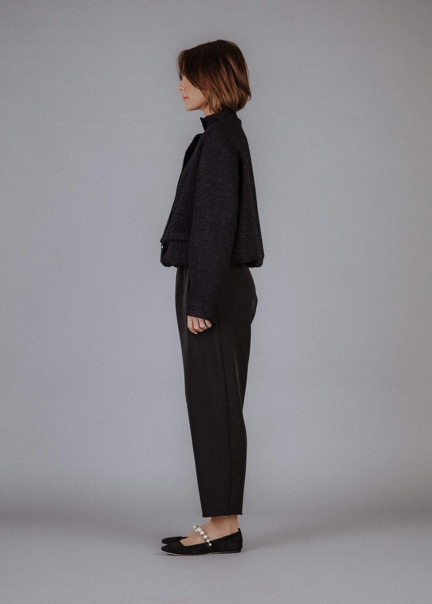 Boucle bomber jacket in black