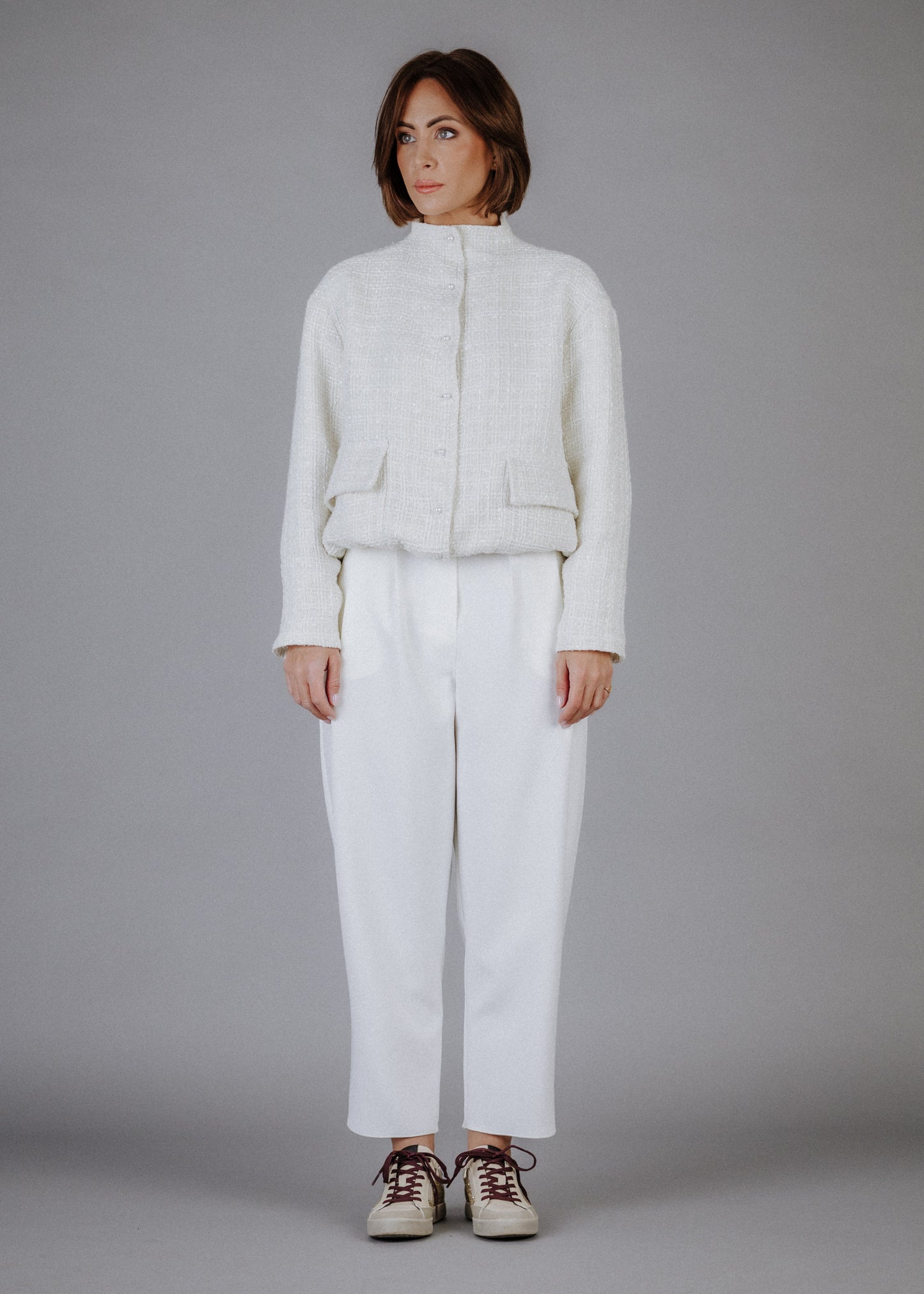 Boucle bomber in ecru