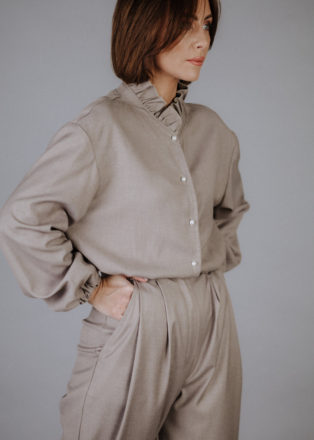 Lined taupe bomber jacket