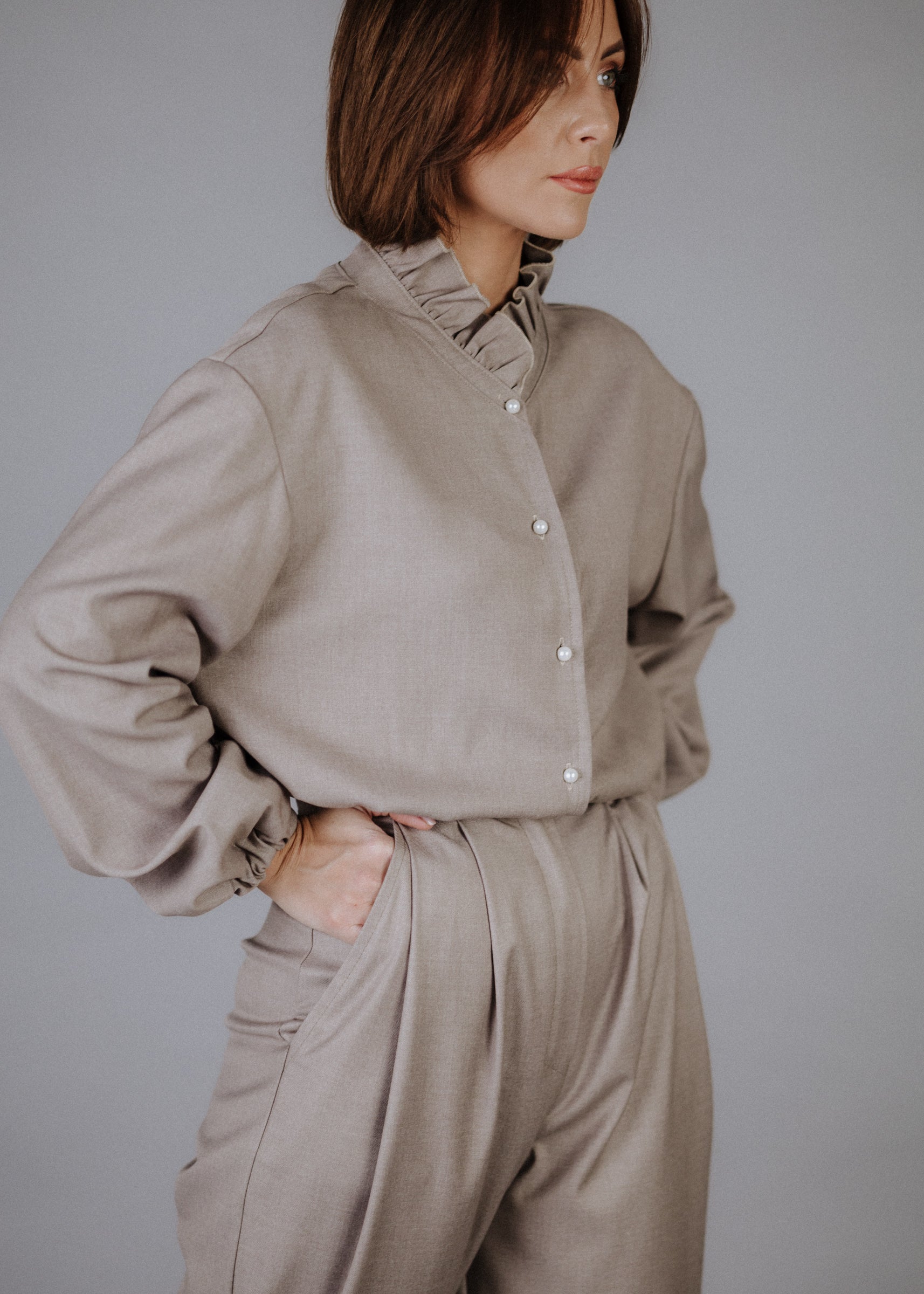 Lined taupe bomber jacket