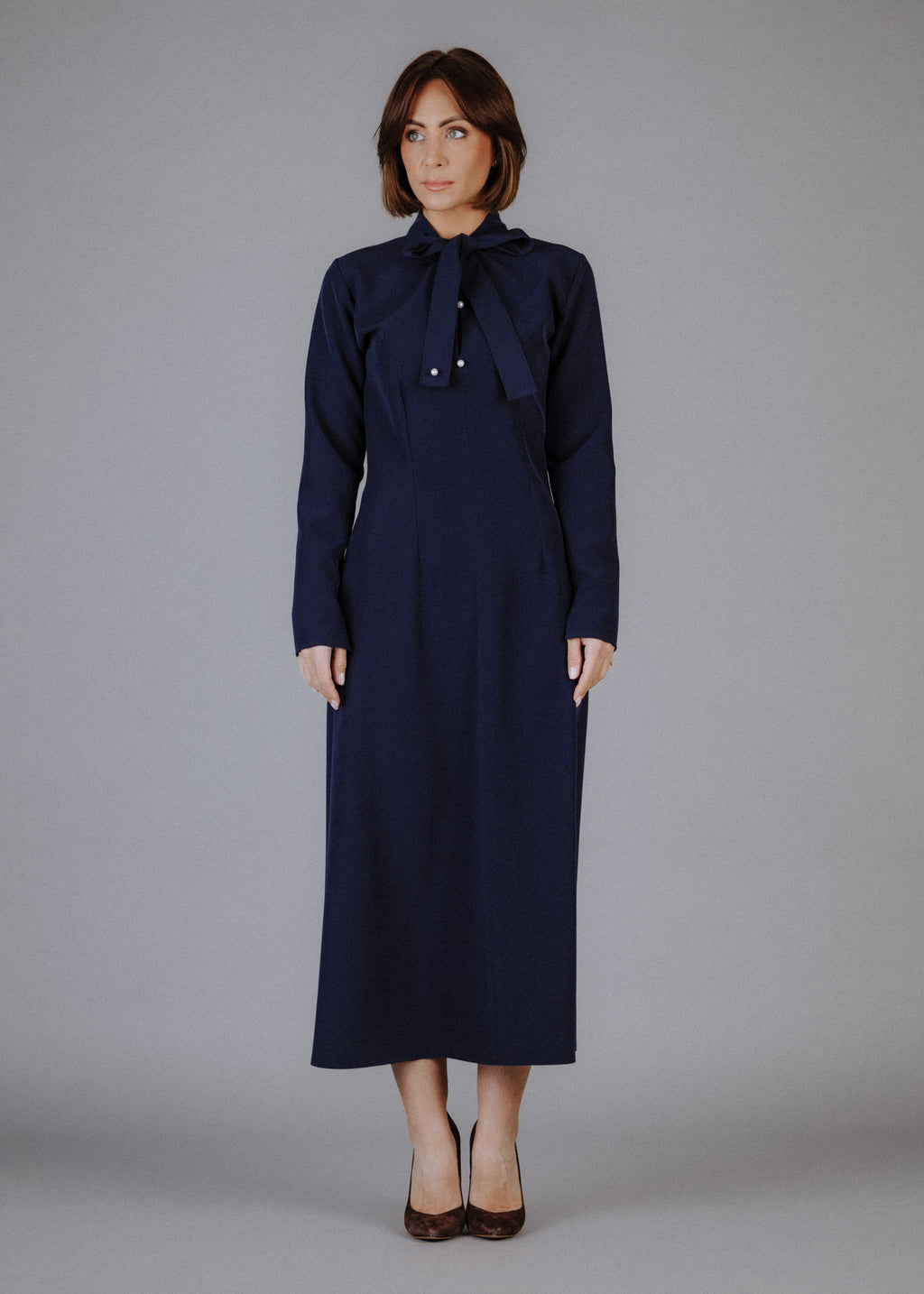 Fine fabric dress in dark blue