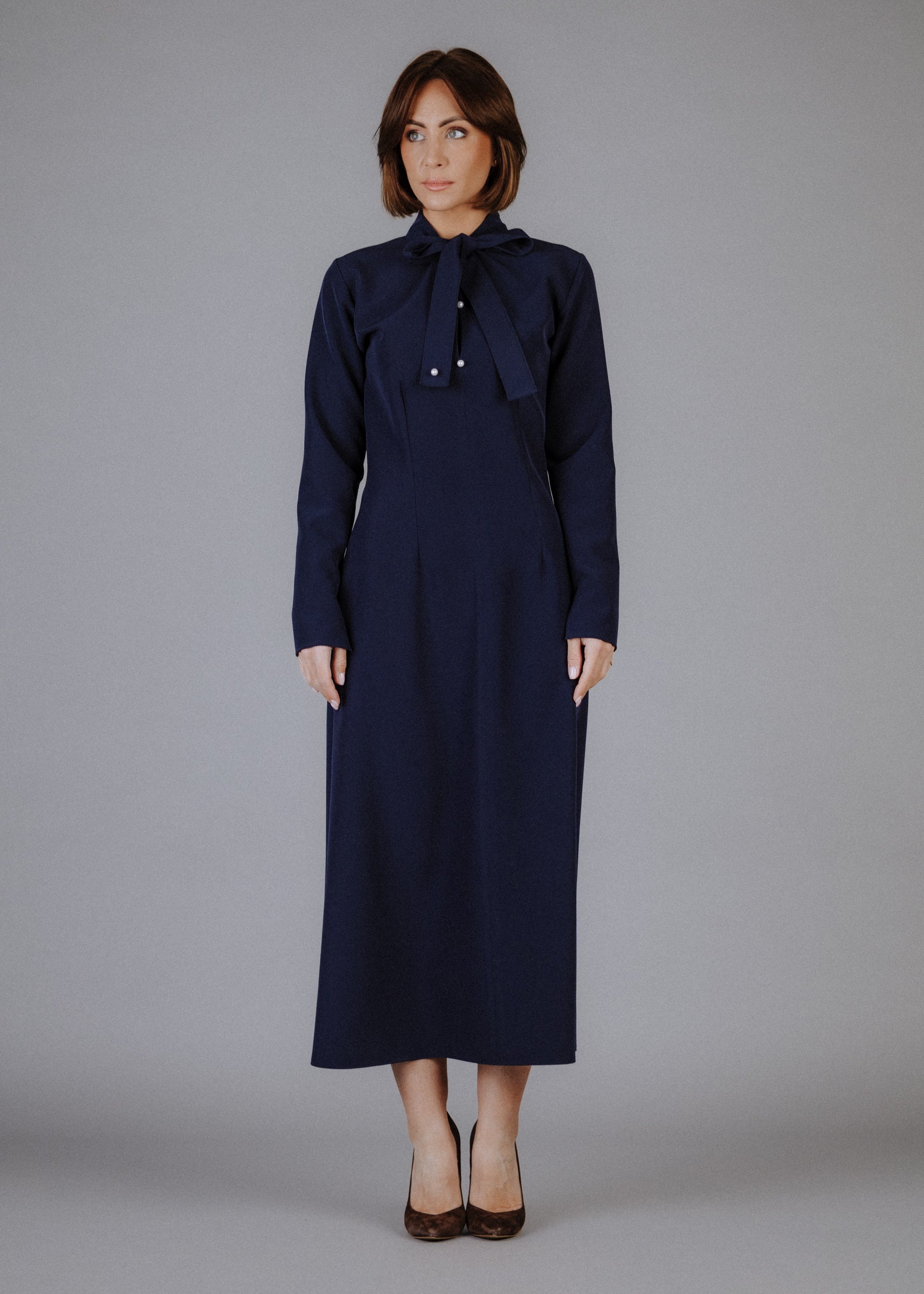 Fine fabric dress in dark blue