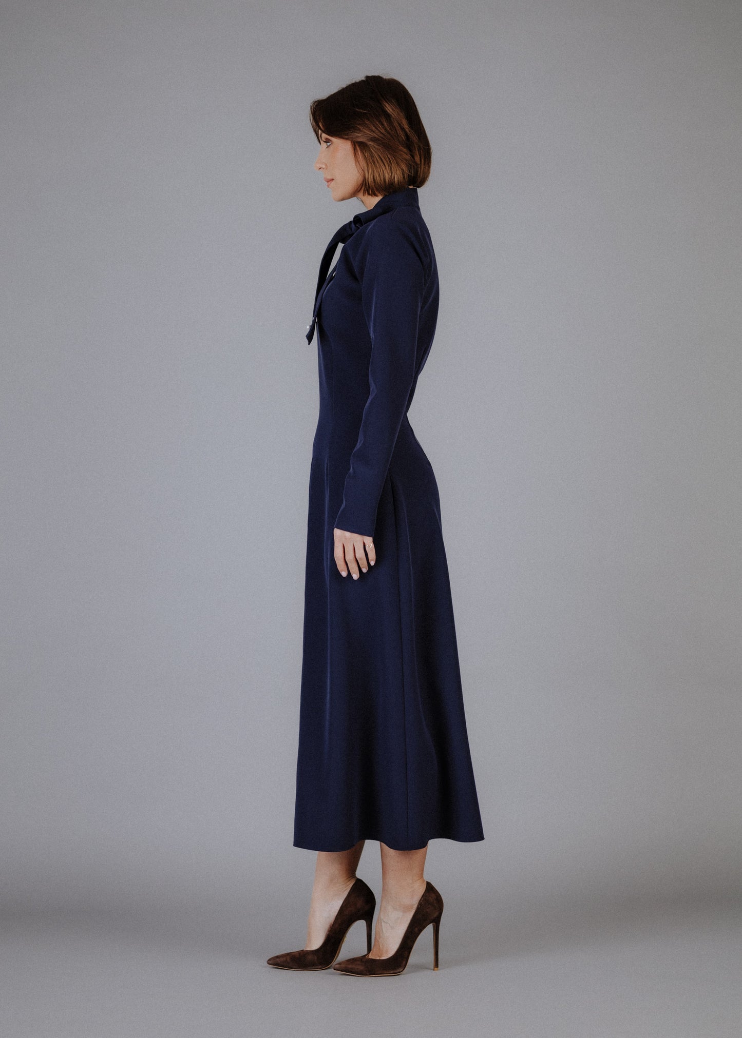 Fine fabric dress in dark blue