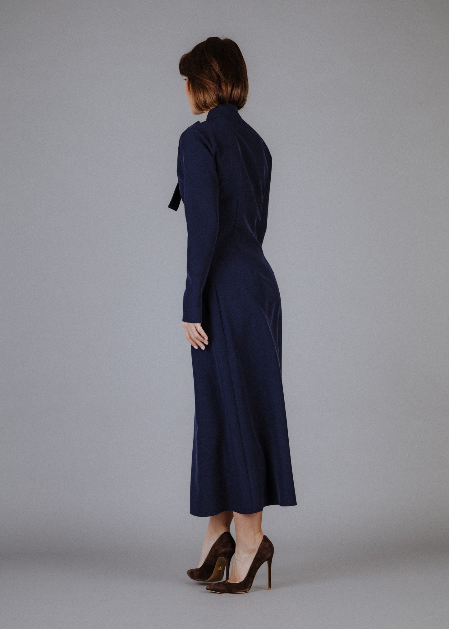 Fine fabric dress in dark blue