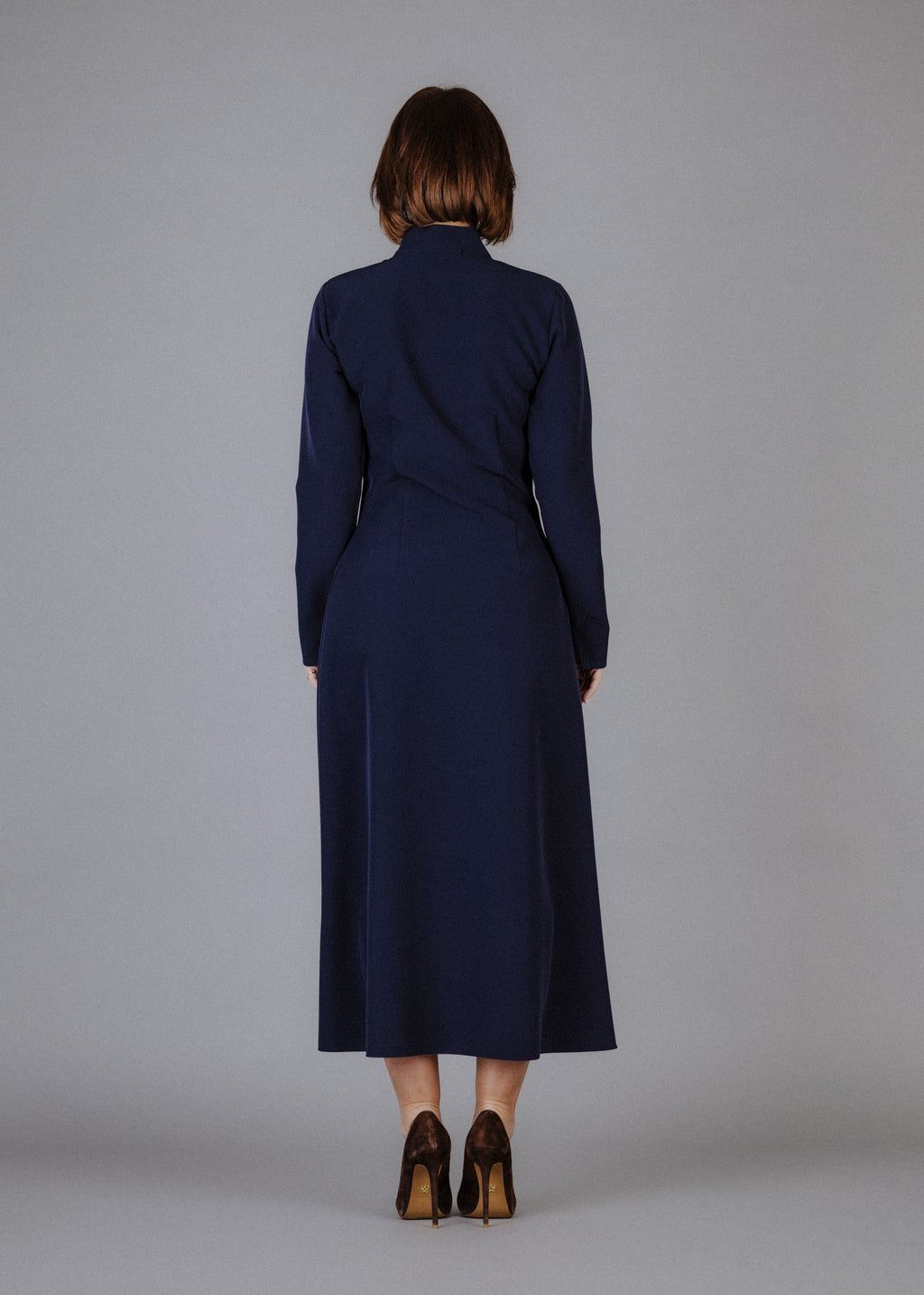 Fine fabric dress in dark blue