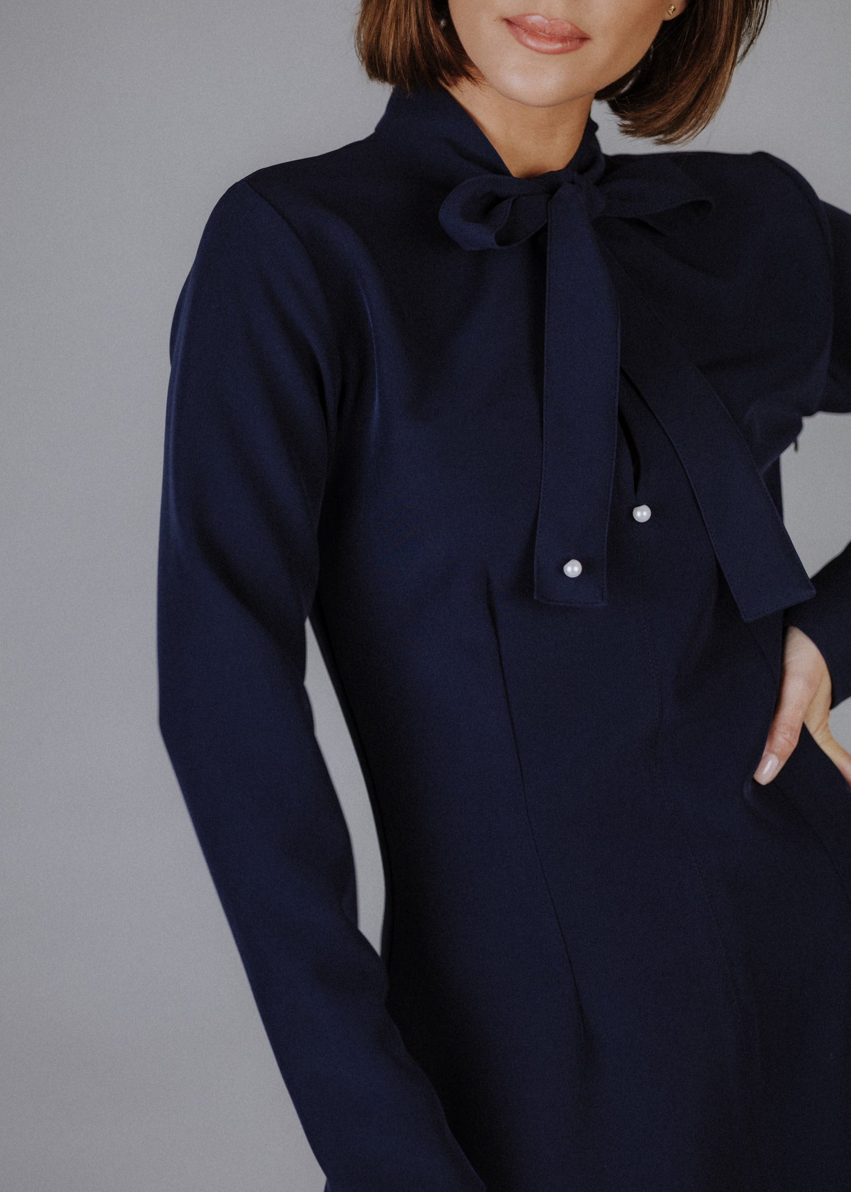 Fine fabric dress in dark blue