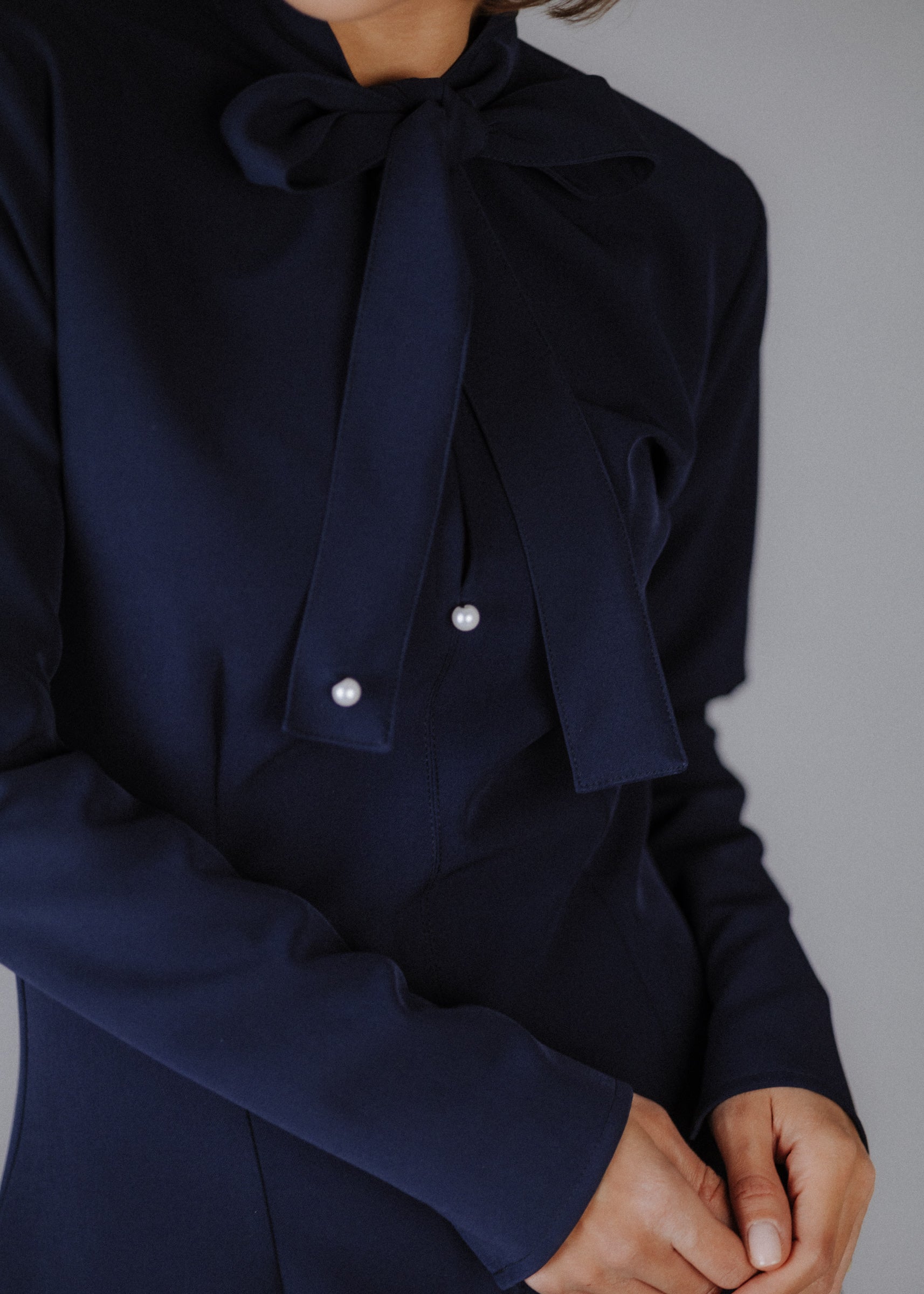 Fine fabric dress in dark blue
