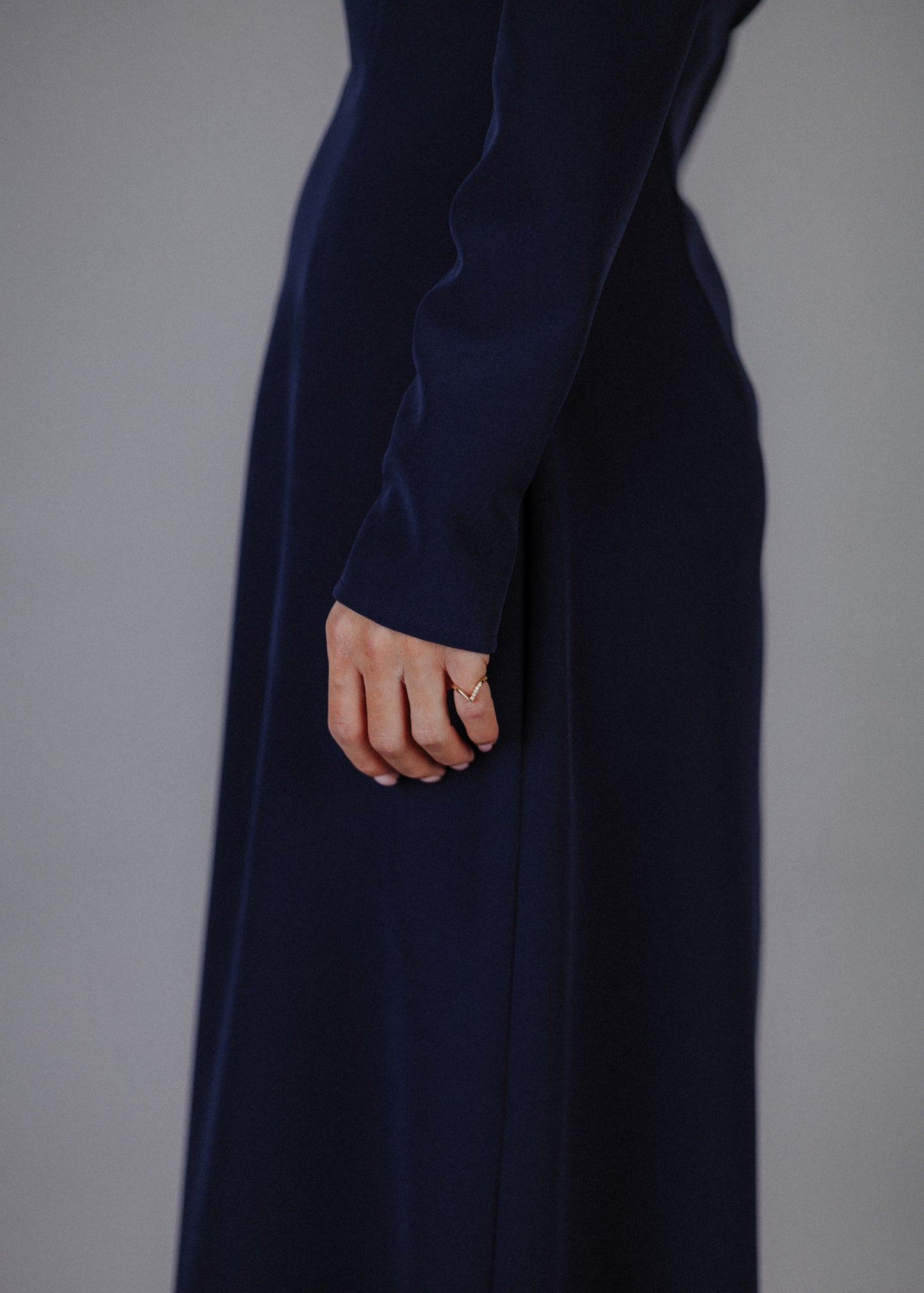 Fine fabric dress in dark blue