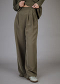Long fabric trousers in khaki color
