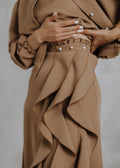 Camel colored pleated skirt