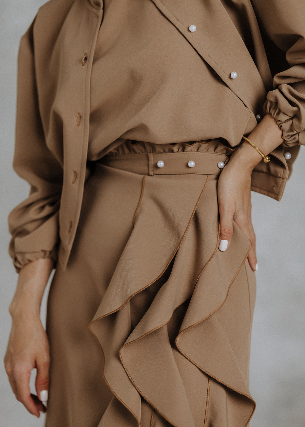 Camel colored pleated skirt