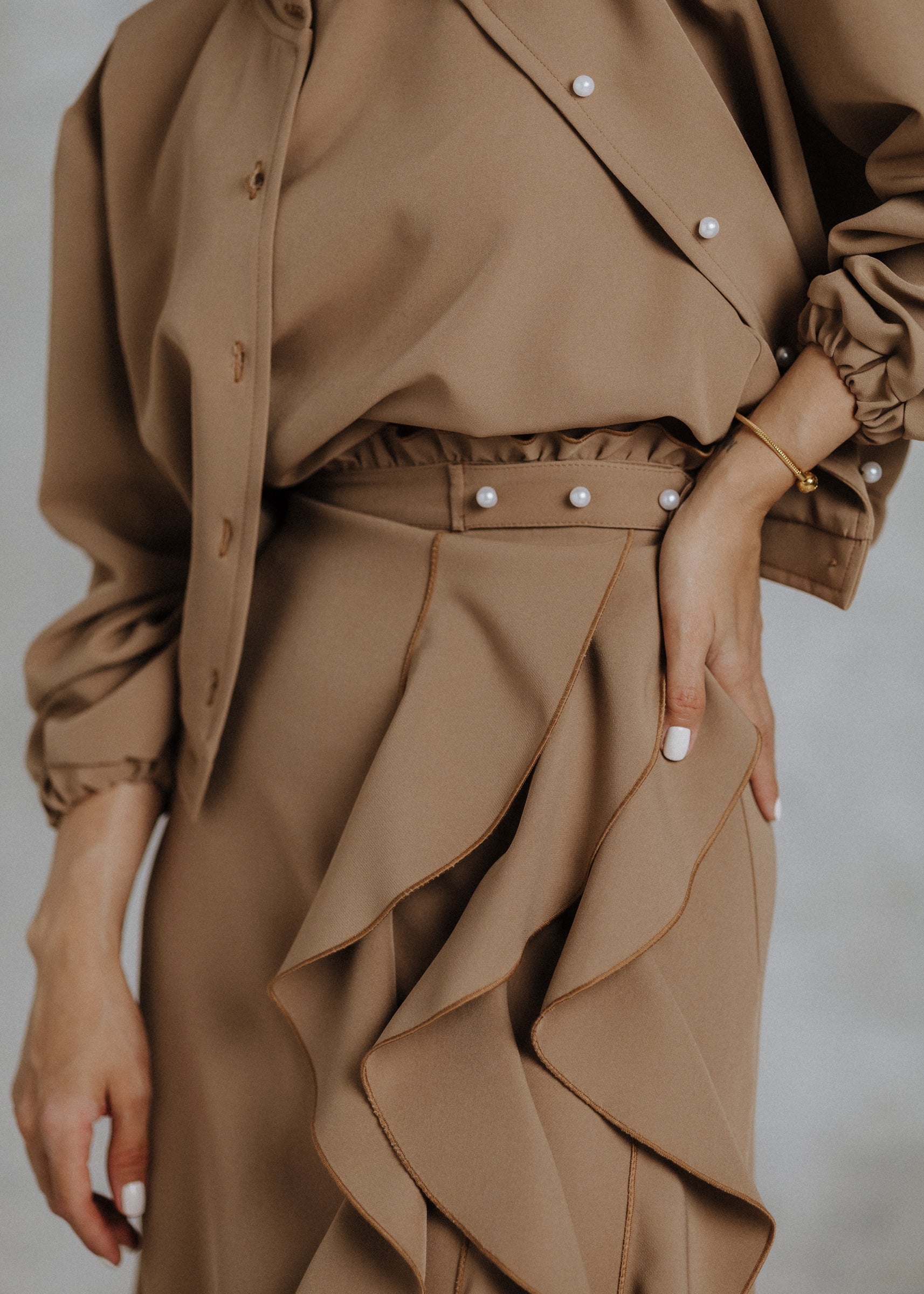 Camel colored pleated skirt