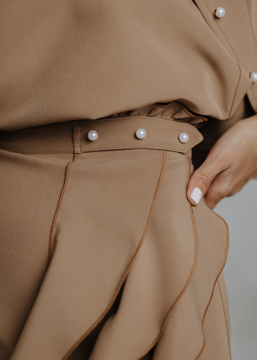 Camel colored pleated skirt