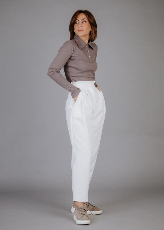 Bordázott pamut felső taupe színben