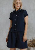 Short-sleeved shirt in navy blue