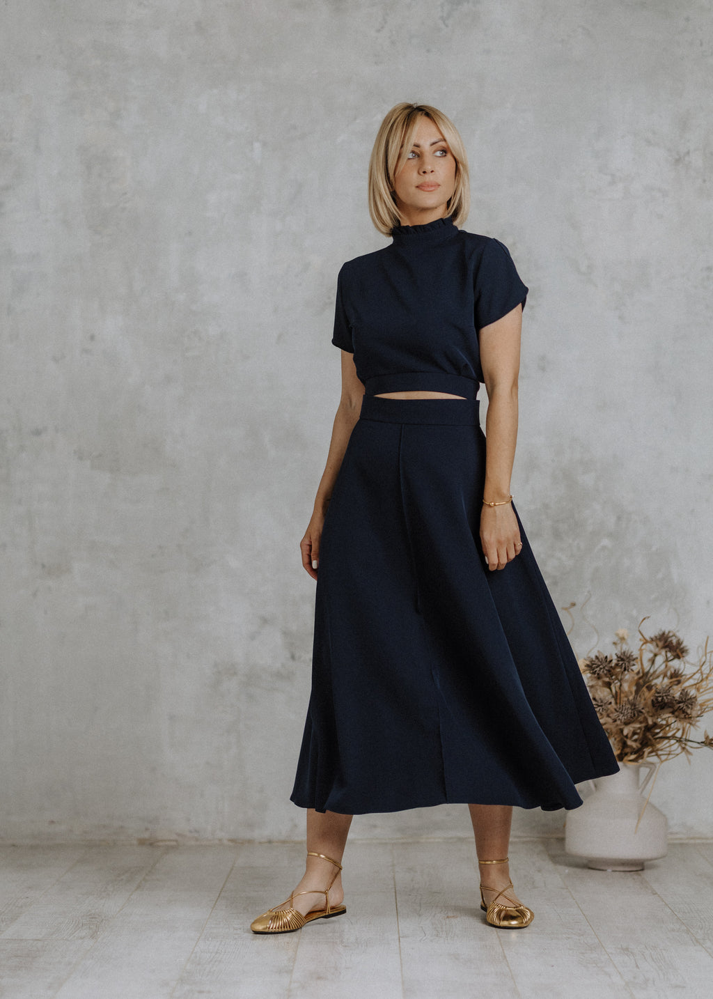Open back top in navy blue