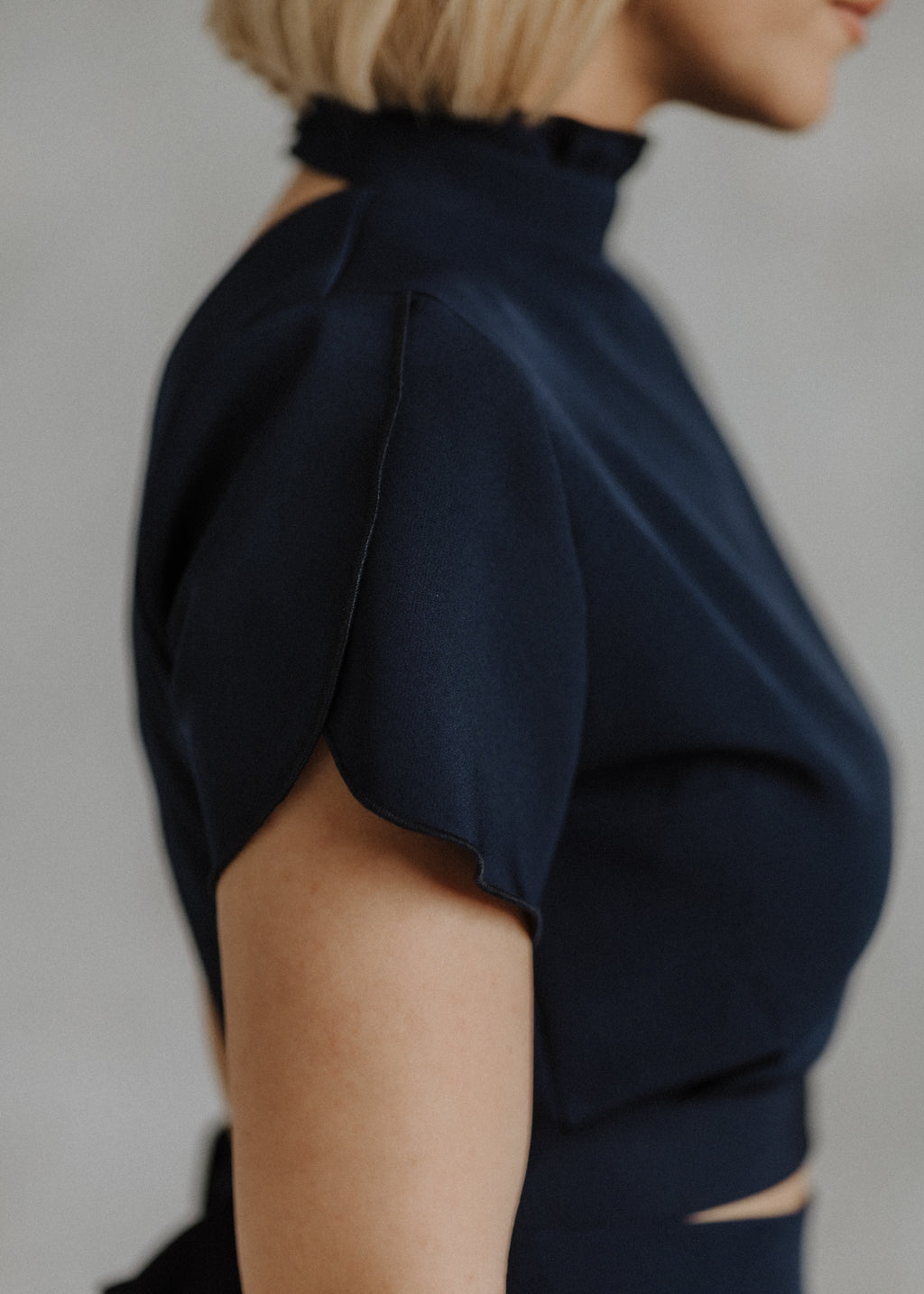 Open back top in navy blue
