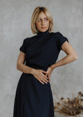 Short tulip sleeve top in navy blue