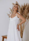 Muslin dress with gathered top in ecru