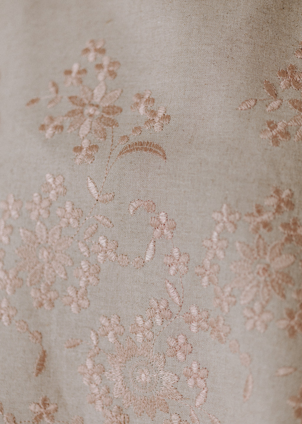 Limited edition embroidered linen top in sand color