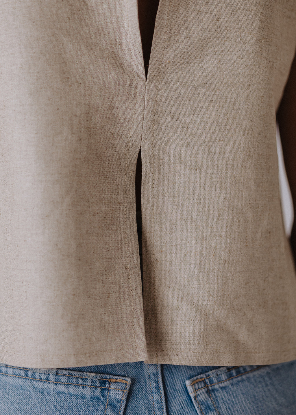 Limited edition embroidered linen top in sand color