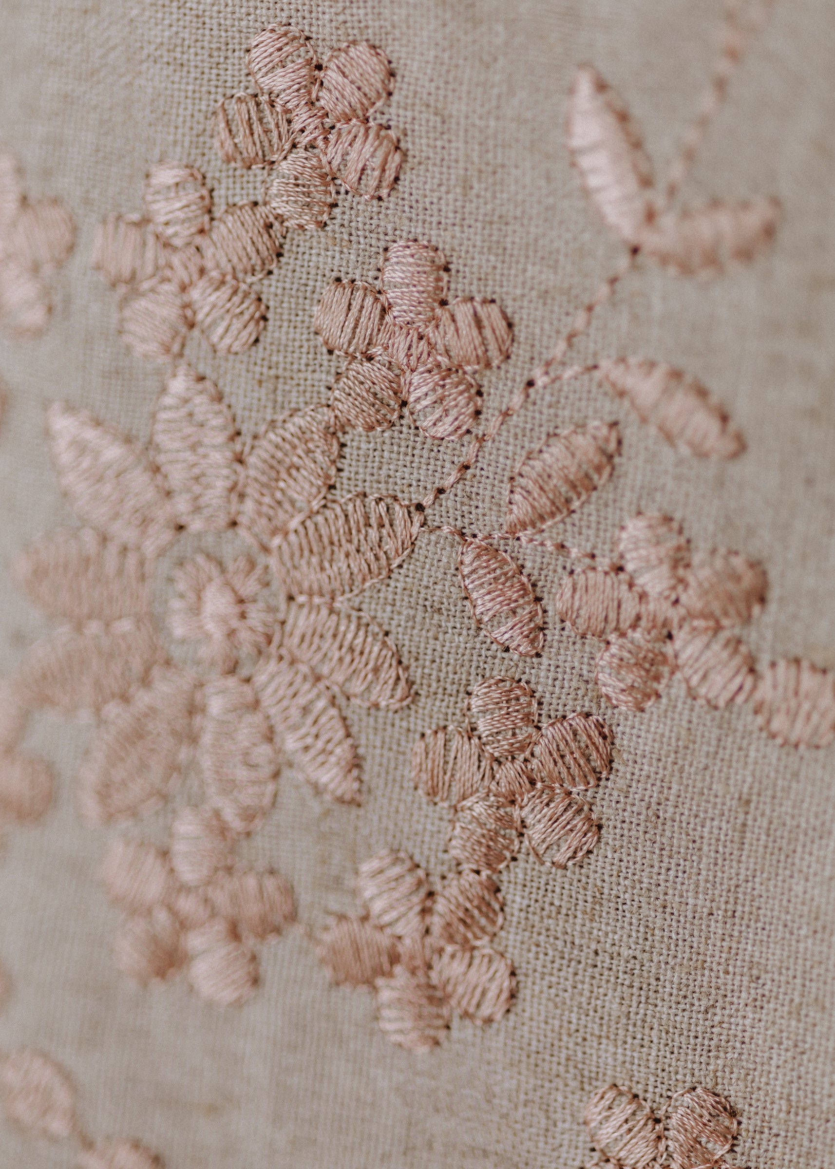 Limited edition embroidered linen top in sand color