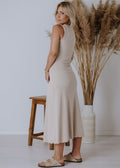 Beige ribbed sleeveless dress
