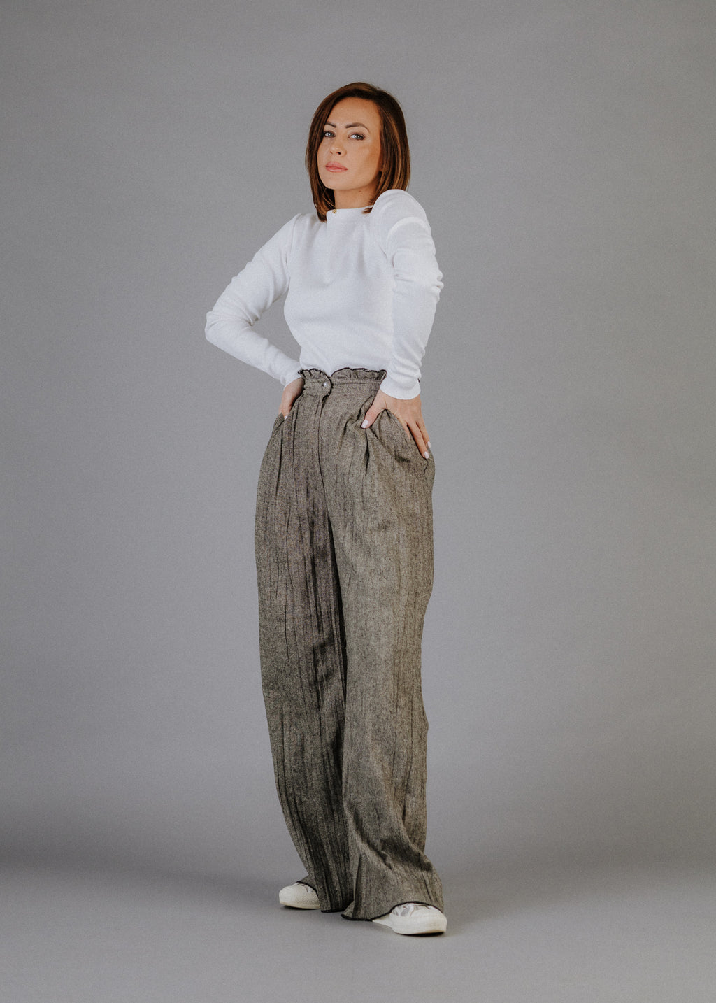 CRUSHED TWEED TROUSERS WITH WOOL
