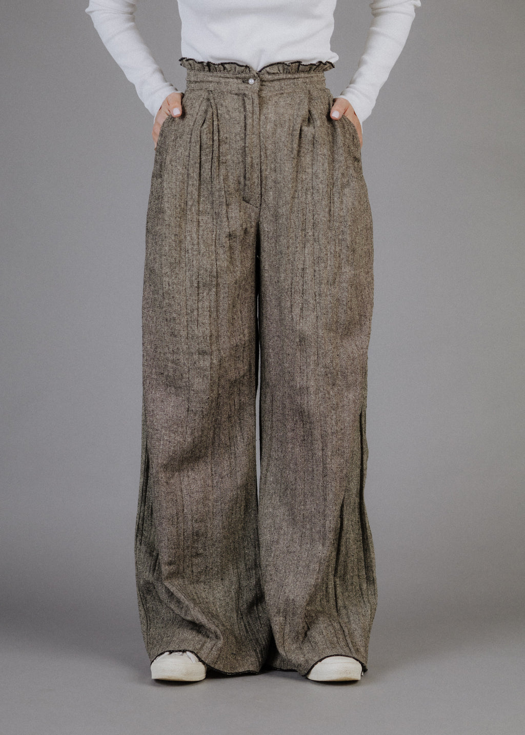 CRUSHED TWEED TROUSERS WITH WOOL