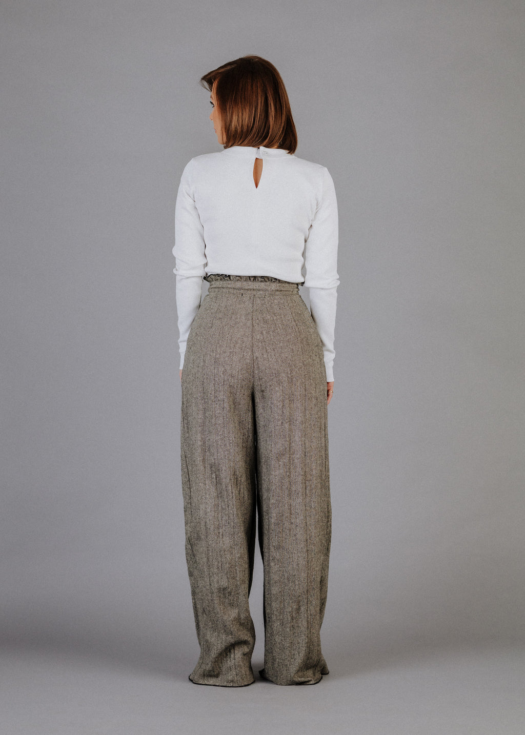 CRUSHED TWEED TROUSERS WITH WOOL