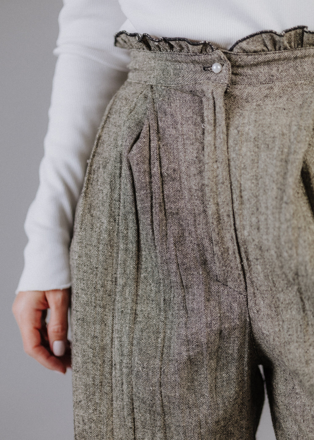 CRUSHED TWEED TROUSERS WITH WOOL