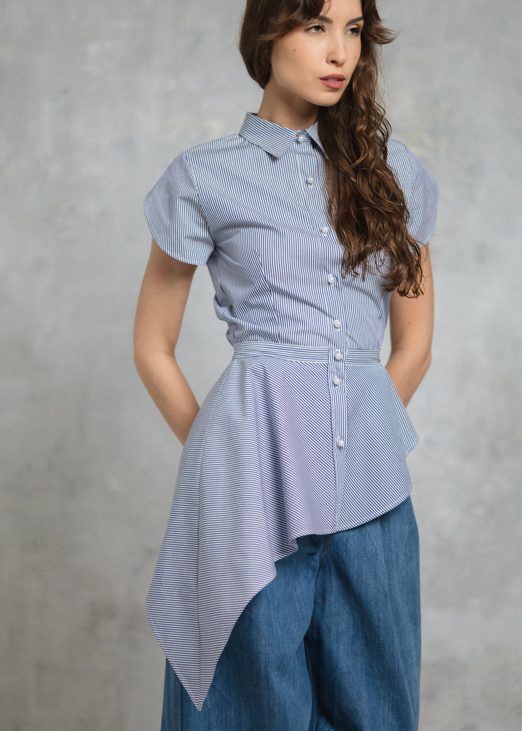 BLUE AND WHITE STRIPED COTTON SHIRT