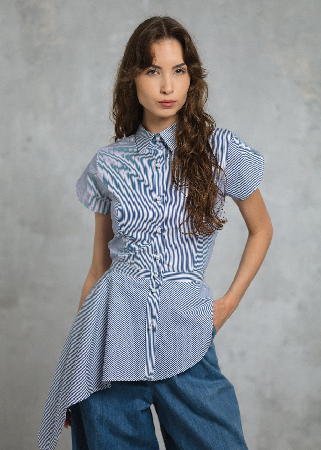 BLUE AND WHITE STRIPED COTTON SHIRT